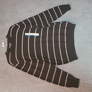NWOT MERONA Brown Striped Sweater 100% Cotton Size L SKU 022